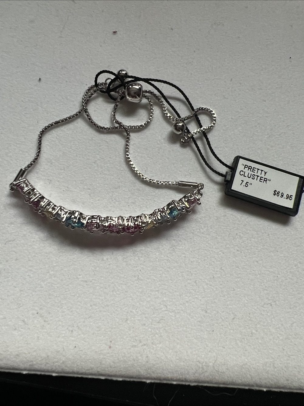 Silver Multicolor Crystal Slider Bracelet - Pretty Cluster